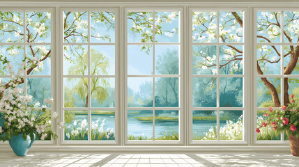 Zoom Background Large Window with Spring View