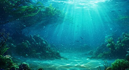 Obraz premium Sunlit Depths: An Underwater 3D Realm AI Generated