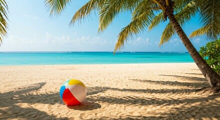 Obraz premium Tropical beach view with inflatable beach ball