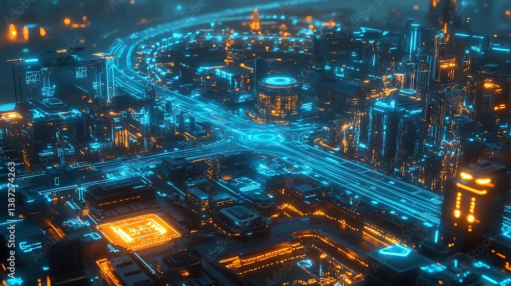 Aufkleber an abstract digital circuit design with glowing blue paths and microchips, evoking a futuristic and 