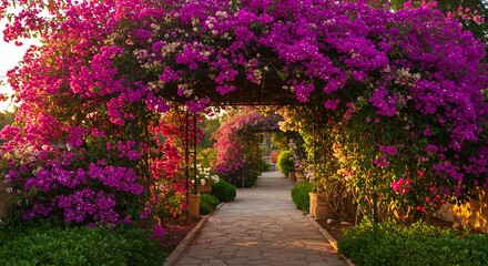 Fototapeta premium Bougainvillea Bliss: A Sun-Drenched Garden Path AI Generated