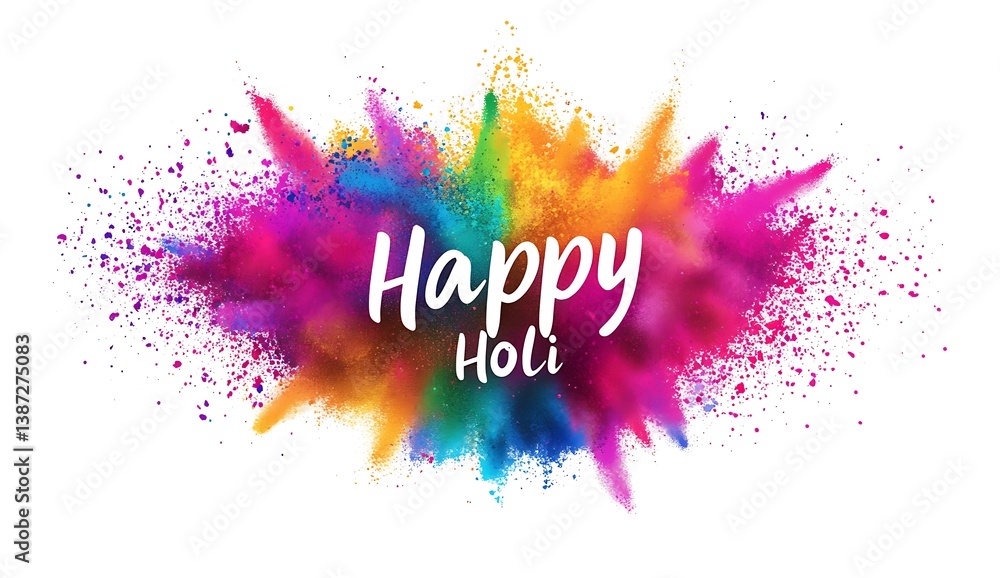 Fototapete a vibrant and colorful happy holi text with intricate designs, surrounded by an explosion of color
