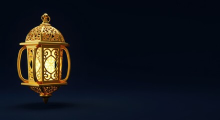 Glowing Golden Ramadan Lantern Festive Decoration  Islamic  Holiday Celebration Night