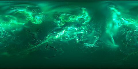 360 VR environment. Abstract green plasma. Fractal render.