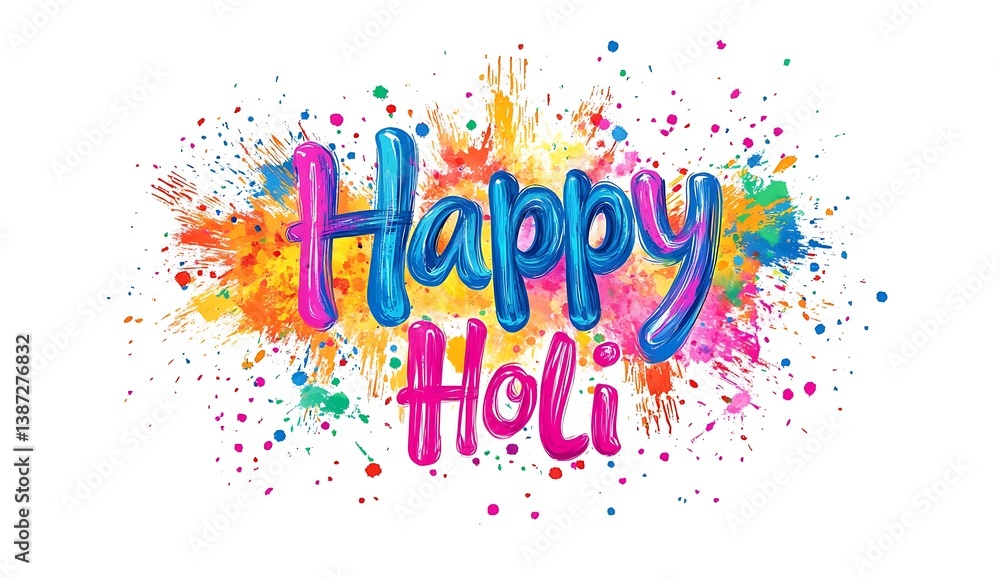 Fototapete a vibrant and colorful happy holi text with intricate designs, surrounded by an explosion of color