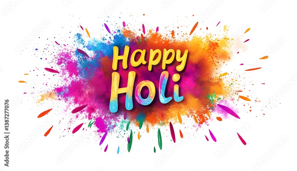 Fototapete a vibrant and colorful happy holi text with intricate designs, surrounded by an explosion of color
