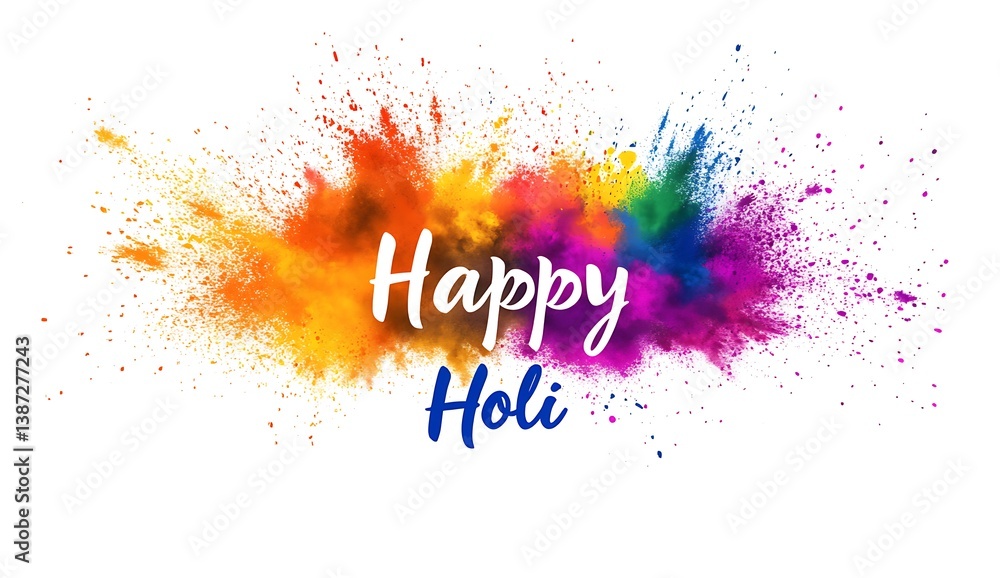 Fototapete a vibrant and colorful happy holi text with intricate designs, surrounded by an explosion of color