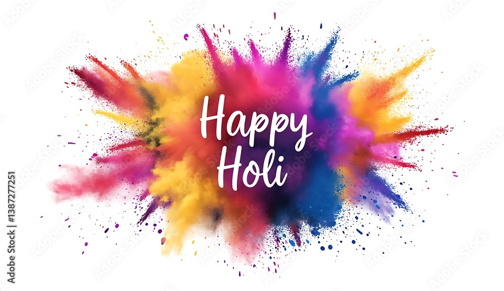 Fototapete a vibrant and colorful happy holi text with intricate designs, surrounded by an explosion of color