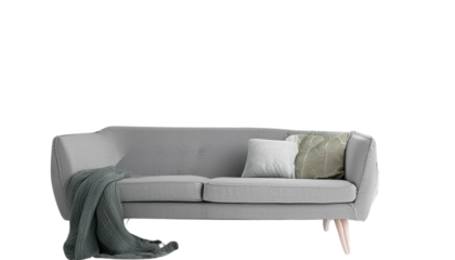Home interior with gray sofa and white wall mock up, Scandinavian style, 3d render