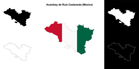 Fototapeta premium Acambay de Ruiz Castaneda municipality (Mexico) outline map set