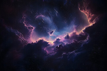 Fototapeta premium a cosmic scene, showcasing a vibrant and detailed nebula in deep space. The focus is on the interplay of light, color, and texture, creating a dynamic and ethereal atmosphere. 