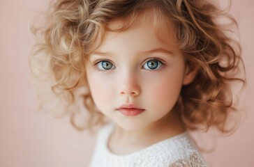Fototapeta premium A little girl with curly hair and big expressive eyes,