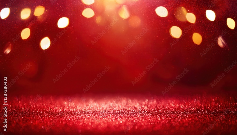 Aufkleber sparkling red glitter surface with golden bokeh lights and soft glow, ideal for festive celebration 