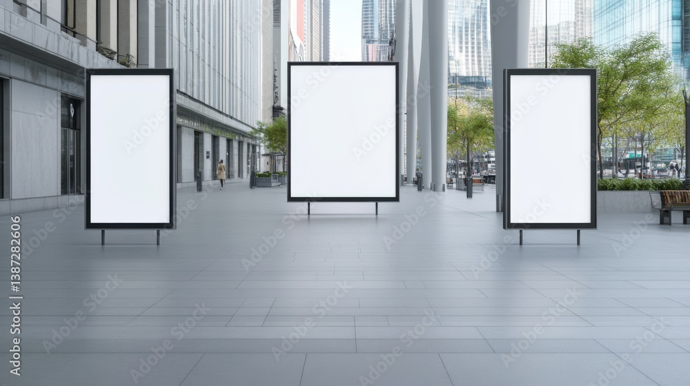 Aufkleber empty billboards in urban setting surrounded by modern architecture and tall buildings