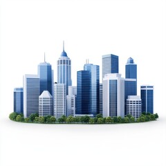 Fototapeta premium Modern City Skyline with Tall Buildings and Green Trees on Isolated White Background