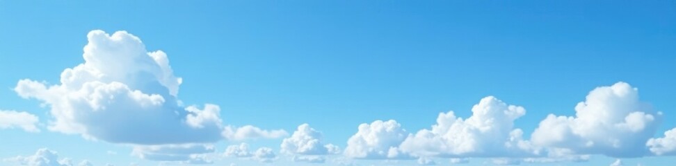 Obraz premium Puffy white clouds scattered across the bright clear blue sky, blue sky, gentle
