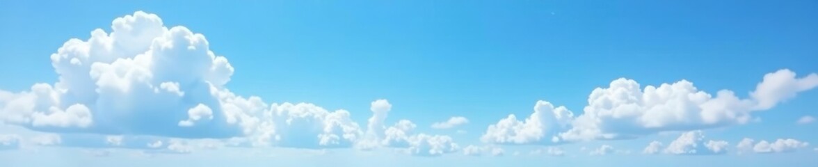 Fototapeta premium Puffy white clouds scattered above a bright blue sky, gentle, serene, landscape
