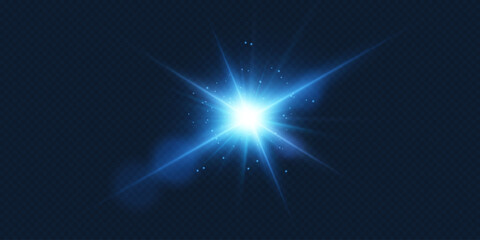 Blue light rays of light, flash and explosion of a star.