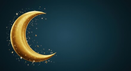 Fototapeta premium Golden Crescent Moon and Sparkling Stars Night Sky Festive Background for Ramadan