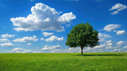 Obraz premium A lone tree in an open field with a vast sky.