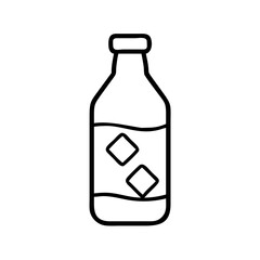 Iced drink bottle vector icon illustration, beverage with ice cubes, outline style design, cool drink icon