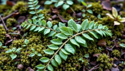 Fototapeta premium Fern Leaves and Moss Generate an image combining delicate fern leaves interspersed with soft moss.
