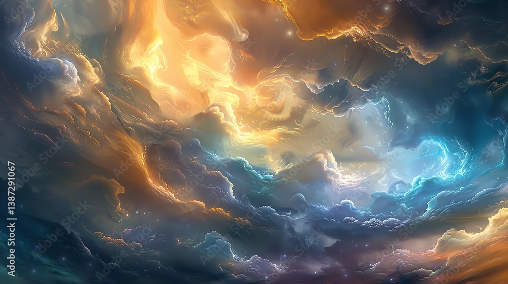 Poster amazing space nebula. glowing stardust and colorful gas clouds in deep outer space.