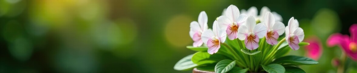 Fototapeta premium White hypoestes plant with pinkish white flowers in a garden pot, plant,