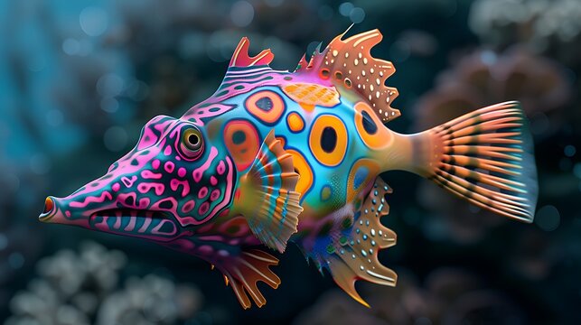3D model of a multi-colored filefish