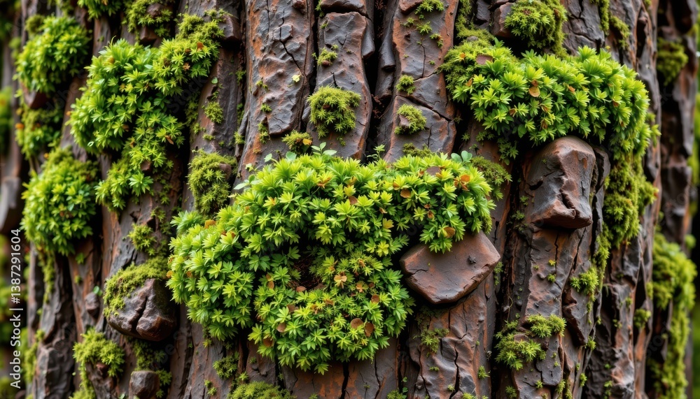 Poster old tree trunk with moss create a texture depicting an old tree trunk adorned with lush green moss a