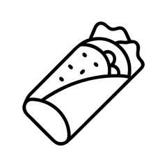 Delicious burrito outline icon vector illustration for mexican food and restaurant menu design concept