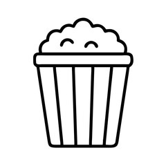 Popcorn bucket vector illustration, movie night snack, cinema food, outline drawing, isolated icon,  characters