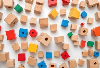 Obraz premium wooden house. Children's toys - wooden cubes on a white background