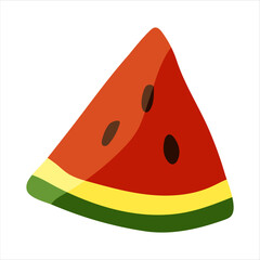 Fresh triangular slice of watermelon with seeds and green rind