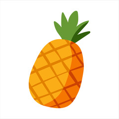 A cartoon pineapple with a green top. The pineapple is yellow and has a green top. It is a cartoon drawing of a pineapple