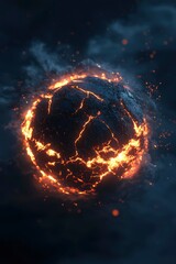 Obraz premium Planet explosion with lava cracks in dark space, surrounded by smoke and ashes