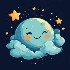 Obraz premium Cute planet illustration with smiling face.