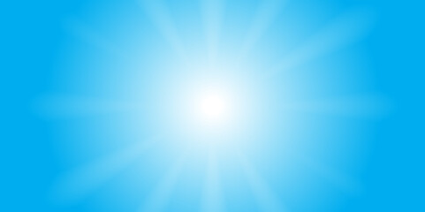 Radiant Sunshine on Clear Day Sky Backdrop. Sunny Sky Background with Sun Beams. Sunlight. Vector. 