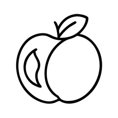 Outline drawing of a delicious peach fruit with a leaf for healthy eating and summer time design icon