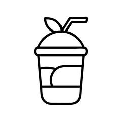 Refreshing summer drink icon vector illustration of fruit smoothie with straw and leaf design element for logo