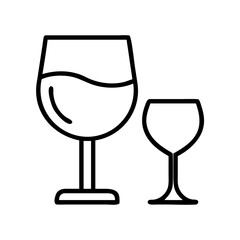 Wine glass vector icon illustration of two glasses for red and white wine in outline style drawing design