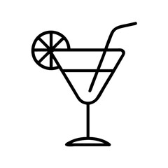 Martini cocktail glass vector icon illustration with straw and lemon slice for bar and restaurant design
