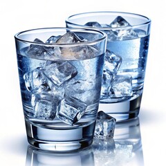 Glass of water with ice isolated on white background.