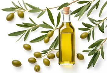 Olive oil in a bottle isolated on white background