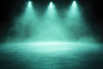 Empty stage lit by turquoise spotlights