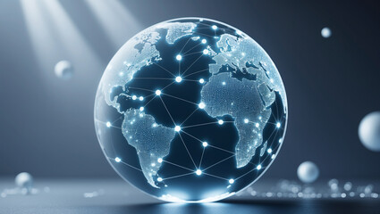 Fototapeta premium Minimalist Futuristic Globe with Cyan Network and Floating Particles