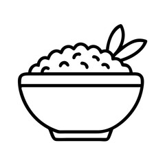 Bowl of rice vector graphic, asian cuisine illustration, rice bowl icon, food bowl outline, simple line art