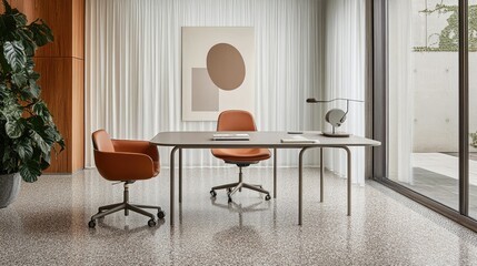 Strong metal legs supporting a slim minimalist desk in a clean workspace