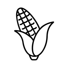 Corn on the cob vector illustration, outline drawing of maize, agricultural food icon, farm fresh produce,  character