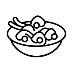 Bowl of ramen noodle soup with egg and vegetable icon vector illustration line art drawing  char